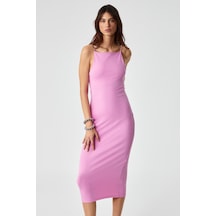 Ethıquet Havvolıne Kadın Havuz Yaka Slim Fit Kolsuz Pembe Elbise
