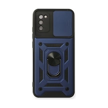 Samsung Uyumlu Galaxy A03s Uyumlu Kılıf Pars Lens Yüzüklü Silikon - Lacivert