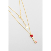 So Chic  Kalp Anahtarı 18 Ayar Sarı Altın Kaplama 45 Cm Gümüş Kolye