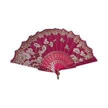 Yelpaze Şık Doğal Serinletici 877-9 Çiçekli Fuşya Yelpaze