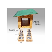 Çatılı Kedi Evi + Çelik Kaseli Mama ve Su Kabı İstasyonu