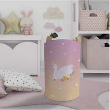 Mekta Home Bebek Ve Çocuk Odası Çiçekli Kuğu Desenli Oyuncak Sepeti Renkli Çok Renkli