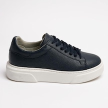 Erkek Deri Sneaker Ayakkabı Siyah-siyah Lacivert