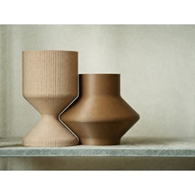 3d Baskı Modern Dekoratif İkili Vazo Seti - Minimalist Çizgili Çiçek Vazosu-bej-kahverengi Diğer