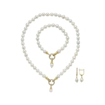 Zirkon Taşlı Halka Kilitli Doğal Damla İnci Küpe Kolye Bileklik Üçlü Set 40 Cm / Sarı Gümüş Zirkon Taşlı Halka Kilitli Doğal Damla İnci Küpe Kolye Bileklik Üçlü Set 40 Cm / Sarı Gümüş