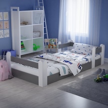 Tuliplifeyapımarket Tuliplife Montessori Karyola Beyaz-Antrasit Çocuk Yatağı -307 Antrasit - Beyaz