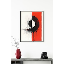 Doğal Ahşap Çerçeveli Soyut Geometrik Desenli Tablo - Canlı Tonlar Huhu1237
