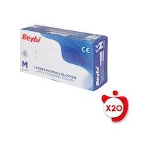 Beybi Pudralı Lateks Eldiven M Beden Beyaz 100'lü 20 Paket