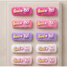 10'lu Set Sevimli Figürlü Good Yazılı Peluş Saç Tokası Çok Renkli