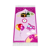 Dijital Baskılı Çocuk Seccadesi - Balonlu Kabeli Pembe Renk - 44 X 78 Cm