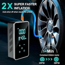 Willowhaven Siyah 150psı Kablosuz Portatif Lastik Şişirme Cihazı Dijital Göstergeli Usb Şarjlı Seyahat Kompresörü