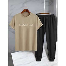 Uyguntarz Unisex Beatiful Soul Tasarım Basklı Tshirt Eşofman Takımı Bej Uyguntarz Unisex Beatiful Soul Tasarım Basklı Tshirt Eşofman Takımı Bej