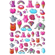 Sticker Kabartmalı A4 Boyutunda Stiker Defter, Planlayıcı Etiket- Lim503 - Pembe Temalı Unicorn Dondurma