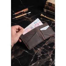 Luvo %100 Hakiki Deri El Yapımı 4 Kart Bölmeli Unisex Minimalist Cüzdan Kartlık İnce Kompakt Kağıt Para Ve Kart Bölmeli Cüzdan Koyu Kahverengi