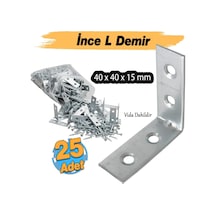 25 Adet Metal Köşebent 40x40x15 Mm İnce L Demiri Gönye Mobilya Duvar Sabitleme Bağlantı Aparatı 2 Adet Beyaz Kapı Stoperi Model