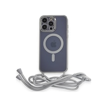 Apple iPhone Uyumlu 13 Pro Kılıf Divo Lazer Askılı Magsafe Kapak - Gümüş Bz8683140590734