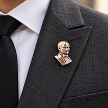 Atatürk Büst Figürlü Metal Yaka Rozeti Ceket, Takım Elbise Ve Özel Gün Aksesuarı Gri