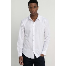Tudors Slim Fit Uzun Kol Apoletli Keten Düz Erkek Beyaz Gömlek-26931-beyaz
