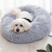 Tr Kedi Yatakları İç Mekan Yuvarlak Donut Evcil Hayvan Yatağı Kaymaz Tabanlı Peluş Sakinleştirici Kedi Yataklar