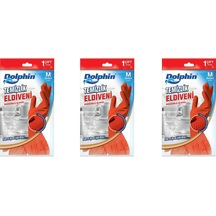 Dolphin Lateks Bulaşık Temizlik Eldiveni Kırmızı M 8-8.5 3'lü