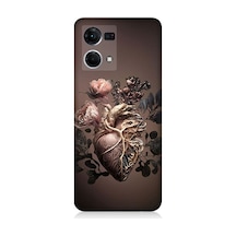 Oppo Reno 7 Uyumlu Kalp Ve Gül Desenli Silikon Kılıf