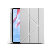 Honor Pad X8 Pro 11.5 2023 Eln-w09 Uyumlu Kalem Bölmeli Dönebilen Üçgen Standlı Tri Folding Tablet Kılıfı - Gri - T29076