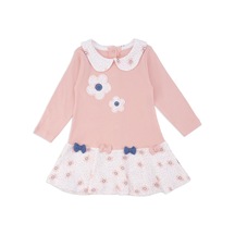 Kız Bebek Brode Yakalı Çiçek Baskılı Çıtçıtlı Fiyonk Detay Elbise 001