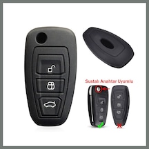 Bezos Ford Focus Mondeo Fiesta Kuga Katlanır Anahtar Uyumlu Silikon Oto Anahtar Kumanda Kabı Kılıf Siyah Mmbz