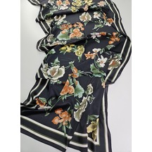 Miorel Scarfs Yeni Sezon Çiçek Desen Vual İpek Şal Fular Silk Scarfs Shawl Hijab Siyah