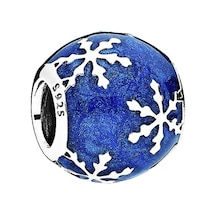 Nur Silver Mavi Taşlı Kar Taneli Gümüş Charm Nur-bl12475