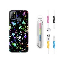 Infinix Smart 5 Kılıf Kablo Koruyuculu Yıldızlar 1601 Siyah