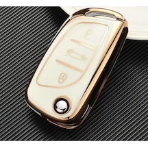 Gma Keys Lüx Citroen C1 C2 C3 C4 C5 Peugeot 306 407 807 Ds Ds4 Ds6 Nano Anahtar Kılıfı Beyaz Gold Altın Renk