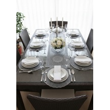 Fransız Dantelli Runner Ve Supla Takımı 1 Runner, 6 Supla Gri
