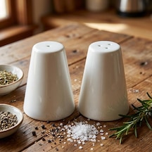 Li Porselen Tuzluk Ve Karabiberlik Seti - Yumuşak Hatlı Minimalist Beyaz Sofra Baharatlık Takımı Ergonomik Masaüst Genel