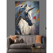 Ahşap Tablo Tek Boynuzlu At Unicorn Ve Kelebek