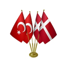 Masa Üstü Danimarka Bayrağı Türk Bayrağı Dörtlü Pirinç Direk Masa