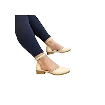 Fiyra 4050 Bej Taşlı Bilek Bağlı Karnıyarık Bayan Babet Sandalet Bej