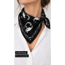 Herşeynota Atatürk Silüetli Siyah Pamuk Fular 52x52 Cm Bandana Okul, Etkinlik, Tören, Gösteri Çok Renkli