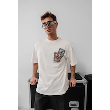 Erkek Yazlık Bisiklet Yaka Baskılı Regular Fit Tişört Kısa Kol T-shirt - Beyaz