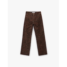 Koton Pamuklu Taş Detaylı Düğmeli Cepli Leopar Desenli Jean Pantolon - Longer Straight Jean Siyah Desenli 6wal40012mw Siyah Desenli
