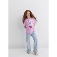 Mavi - Bugs Bunny Baskılı Pembe Tişört 7610303-71038 Pembe