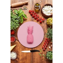 Pembe Ananas Desenli Cam Kesme Tahtası - Cam Kesme Tablası - Sunu