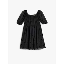 Koton Tül Detaylı Yuvarlak Yaka Kısa Kollu Elbise Siyah 5wkg80087ak Siyah Koton Tül Detaylı Yuvarlak Yaka Kısa Kollu Elbise Siyah 5wkg80087ak Siyah