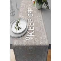 Bej Keep Off Desenli Premium Masa Örtüsü Runner Rnr454n11