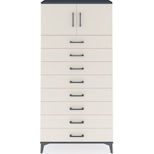 Arges Dolap Tek Raflı 8 Çekmeceli 2 Kapaklı 88x30x182 Antrasit-aytaşı Antrasit