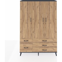 Hyperion Dolap 5 Raflı 5 Çekmeceli Tek Askılı 132x44x195 Antrasit-çam/çam Atlas Çam/atlas Çam