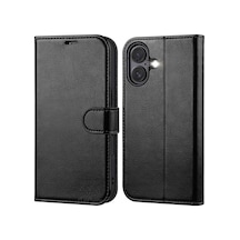 Apple Uyumlu iPhone 16 Kılıf 360 Tam Kaplar Deri Dokulu Kapaklı Cüzdanlı Kartlıklı Standlı Kartvizitli Kapak, Siyah, Tek Eba Diğer