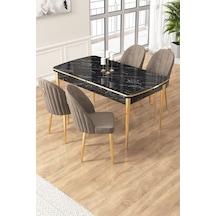 Canisa Edaf Serisi 80x132 Açılabilir Siyah Mermer Desen Mutfak Masa Takımı 4 Cappucino Sandalye Gold Detay Masa Siyah Mermer Sandalye Capppucino Gold Ayak