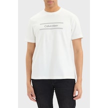 Calvin Klein % 100 Pamuk Bisiklet Yaka Logolu T Shirt Lv04lg813gyaf Erkek T Shirt Lv04lg813g Yaf Beyaz