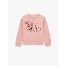 Koton Nakışlı Üç İplik Şardonlu Bisiklet Yaka Uzun Kollu Sweatshirt Pembe 7wkg10415ak Gül